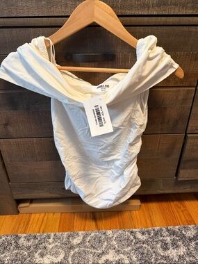 Double Zero White Ruched Off-Shoulder Bodysuit